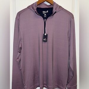 johnnie-O NWT Prep-formance Hybrid Hoodie in "Navy/Porto Pink" Microstripe